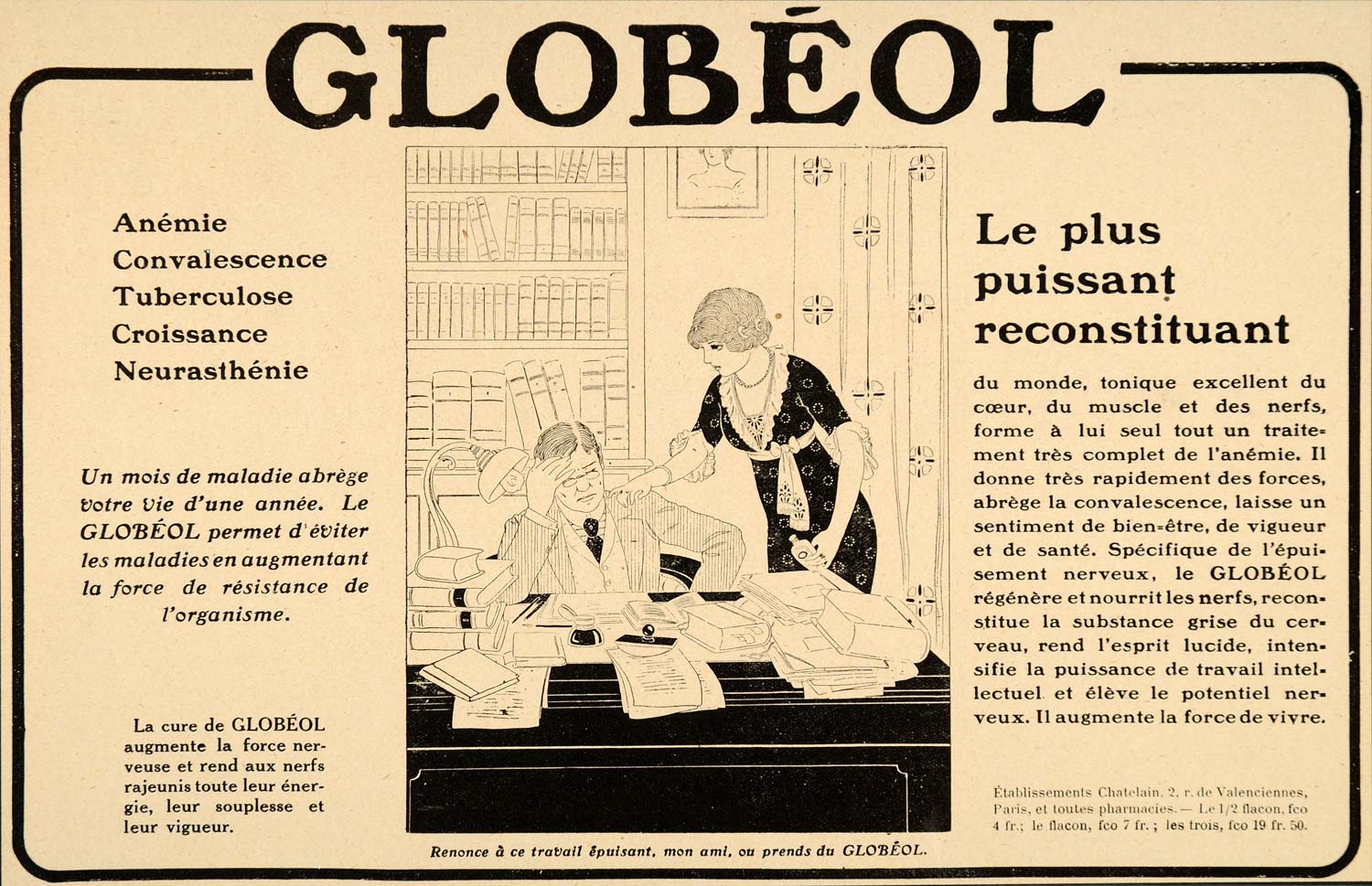 1920 Ad French Medicine Globeol Ill Stress Restorative - ORIGINAL ILL3