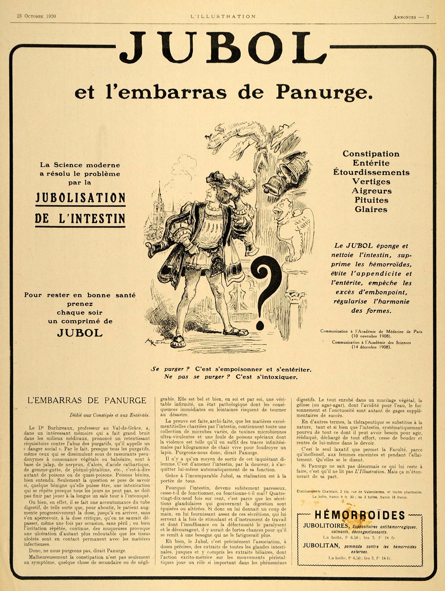 1920 Ad French Digestive Disorder Health Jubol Panurge - ORIGINAL ILL3