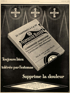1929 Ad French Aspirin Bayer Pain Reliever Medicine - ORIGINAL ADVERTISING ILL3