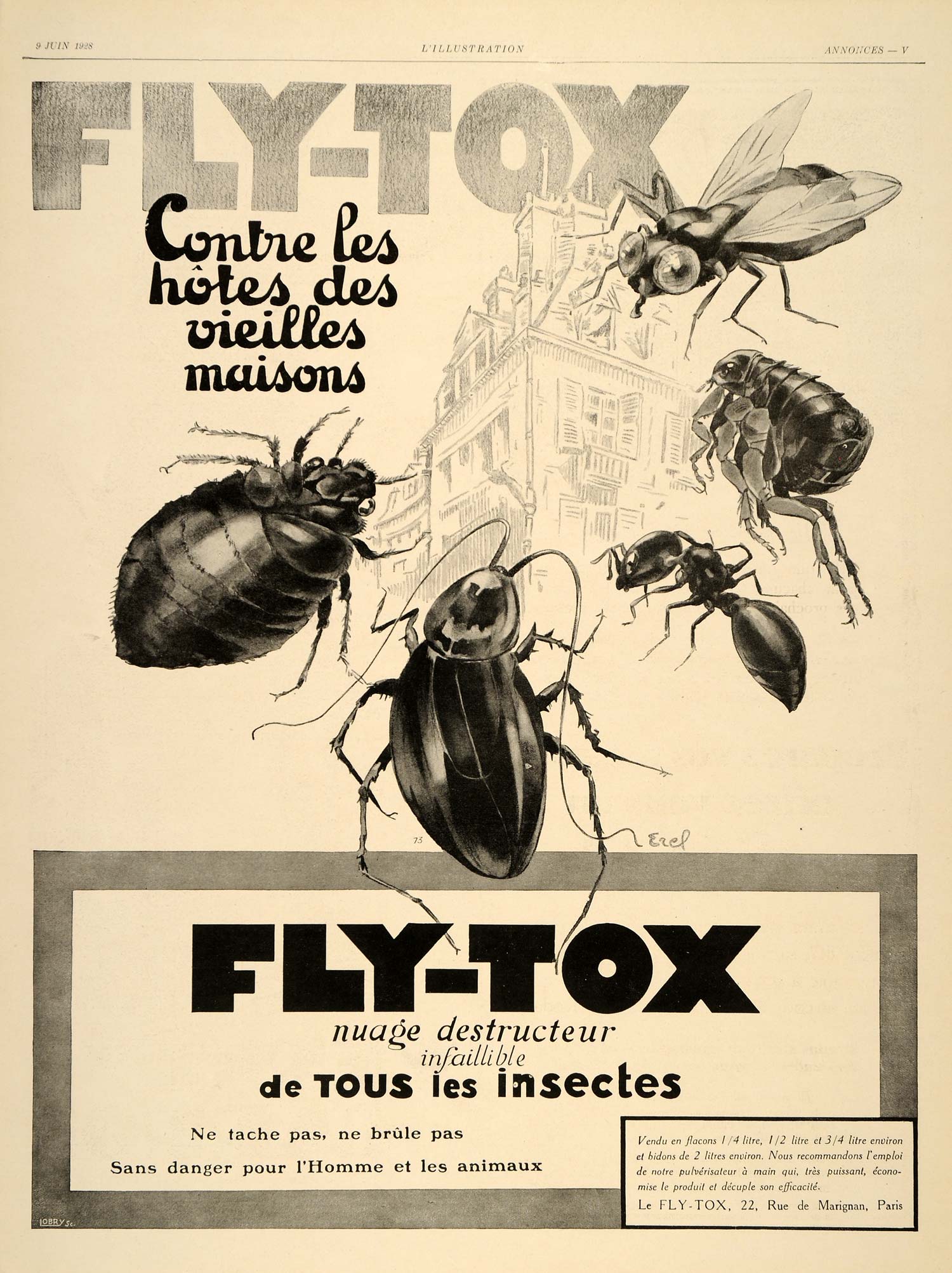 1928 Ad French Fly Tox Insects Repellant Extermination - ORIGINAL ILL3