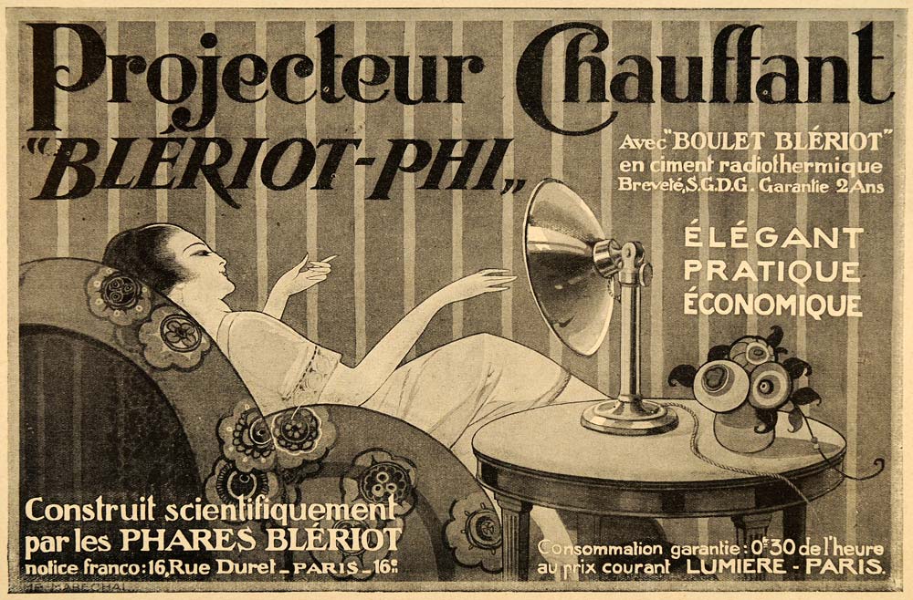 1920 Ad French Electric Heater Bleriot Art Deco Paris - ORIGINAL ILL3