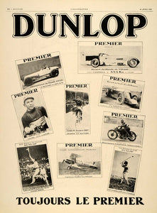 1928 Ad French Dunlop Sports Tires Racing Golf Premier - ORIGINAL ILL3