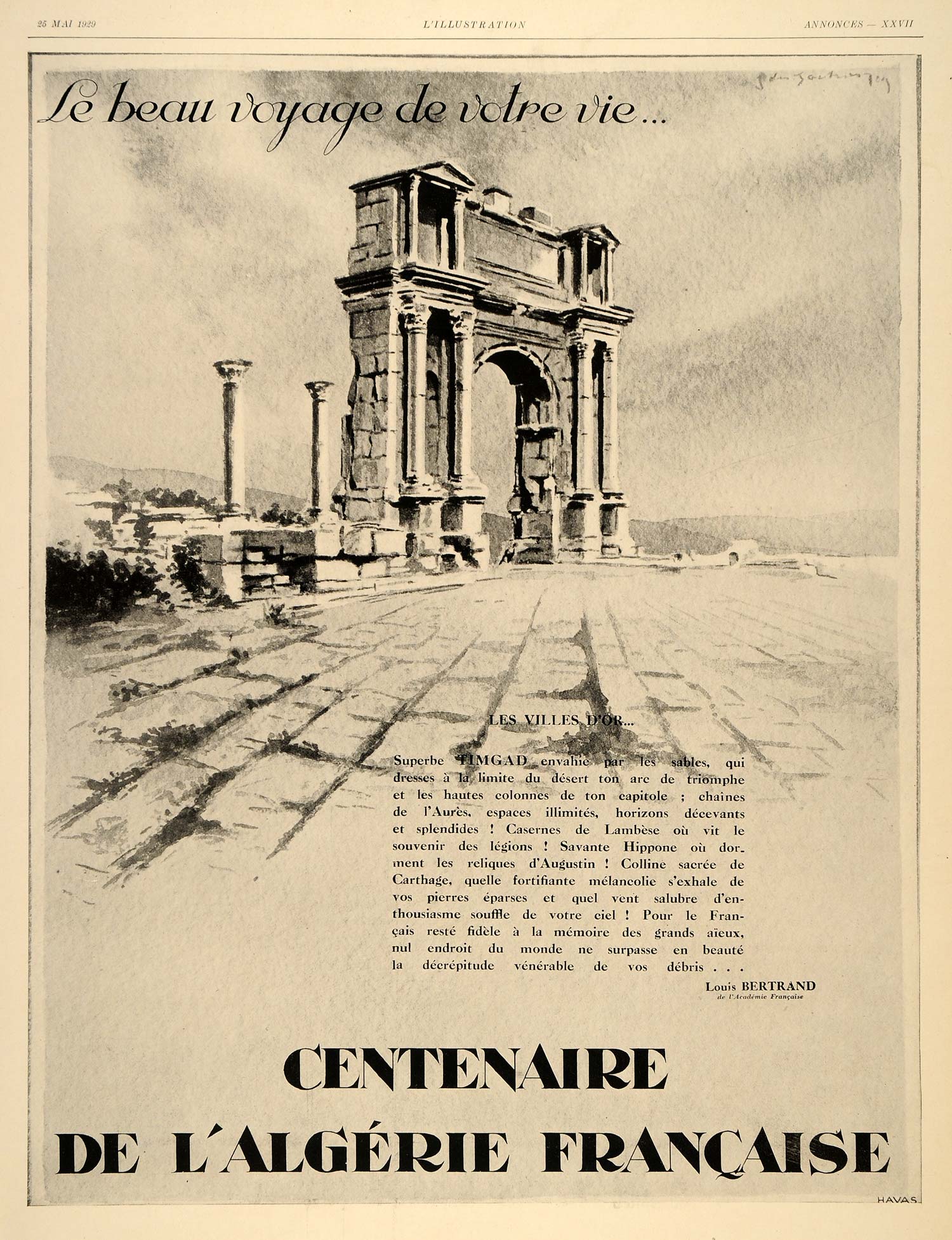 1929 Ad French Travel Algeria Timgad Ruins Bertrand - ORIGINAL ADVERTISING ILL3