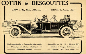 1916 Ad French Cars Cottin Descouttes Racing Military - ORIGINAL ILL3