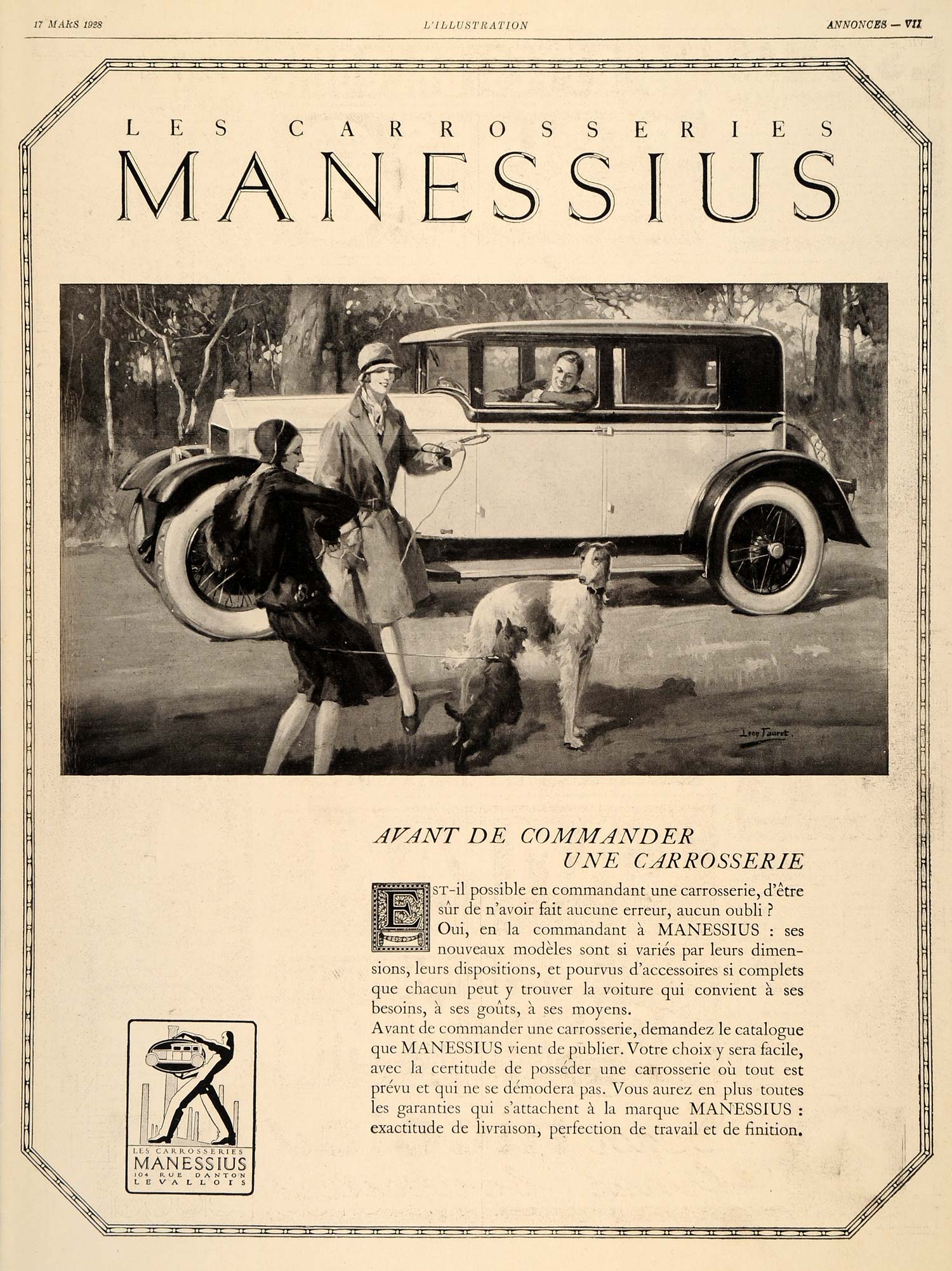 1928 Ad Carrosseries Manessius Cars Body Afghan - ORIGINAL ADVERTISING ILL3