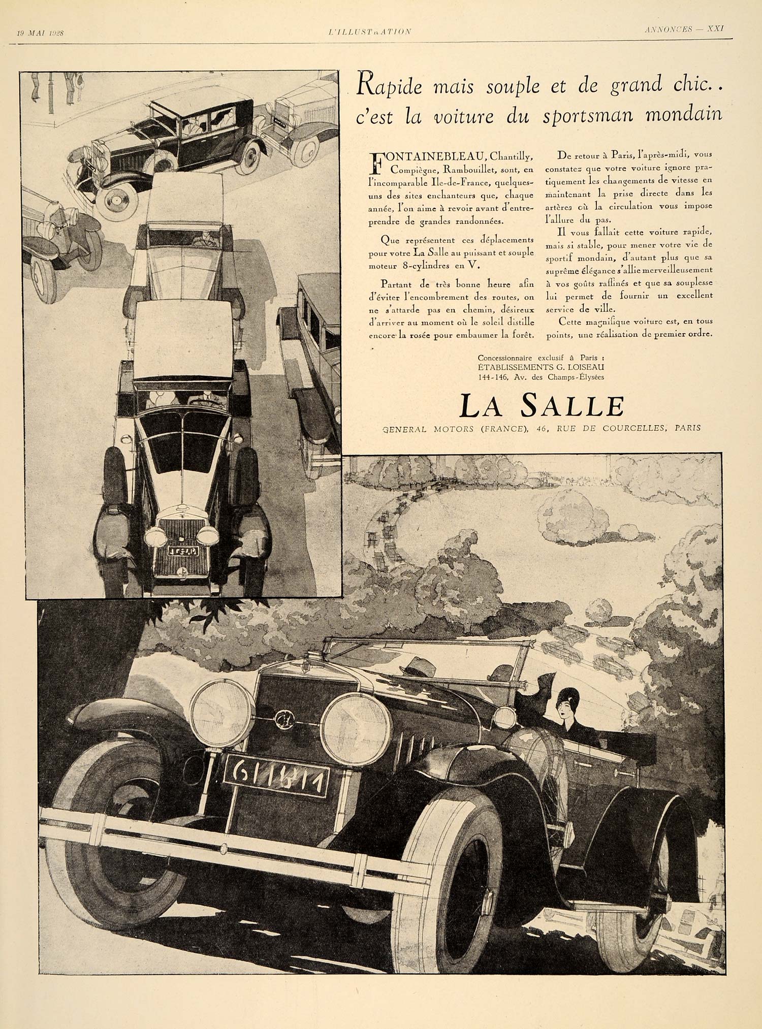 1928 Ad La Salle General Motors Cars French Automobile - ORIGINAL ILL3