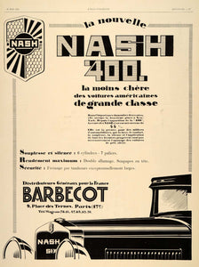 1929 Ad French Nash 400 Cars Automobiles Barbecot Paris - ORIGINAL ILL3