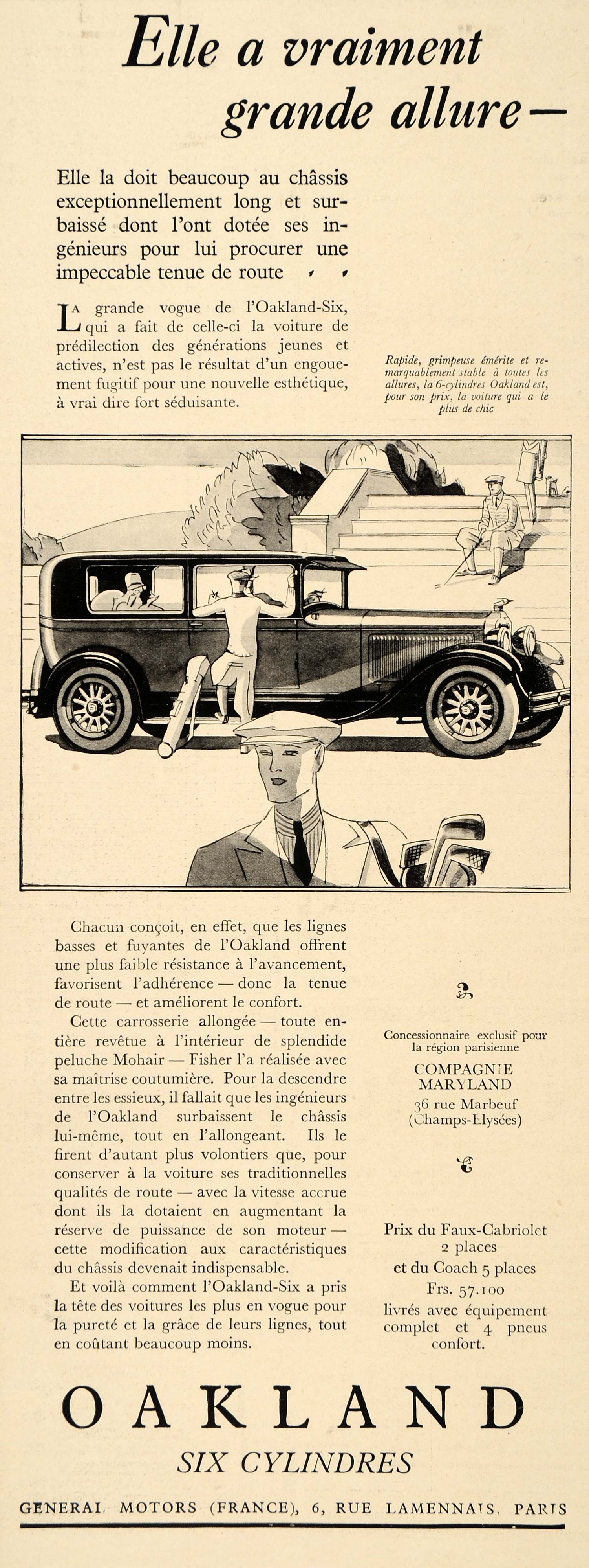 1928 Ad French Car Oakland General Motors GM Golf Deco - ORIGINAL ILL3