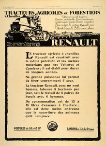 1920 Ad French Farming Tractor Renault Tank Machinery - ORIGINAL ILL3