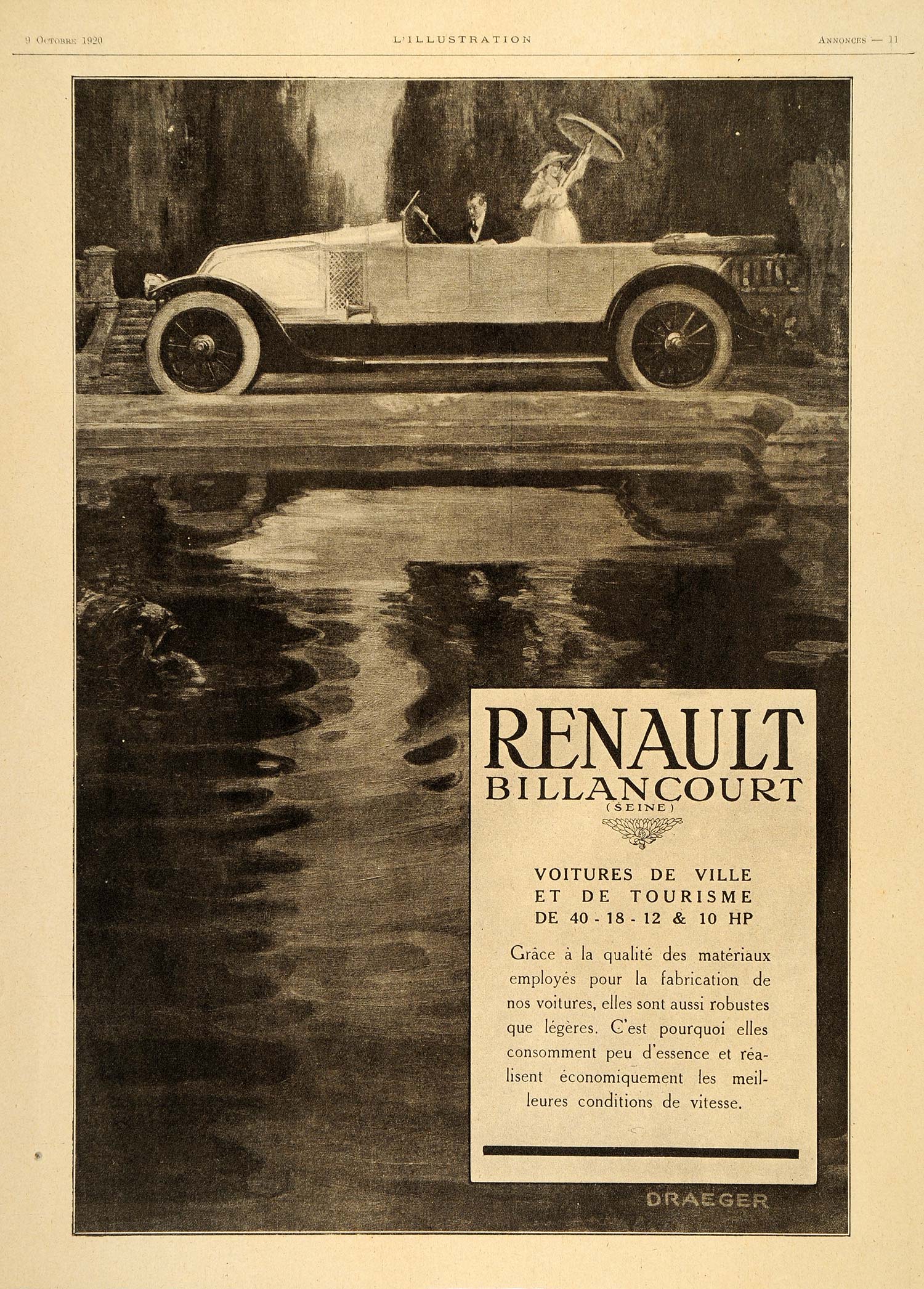 1920 Ad French Renault Billancourt Car Automobile Seine - ORIGINAL ILL3