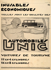 1929 Ad French Automobiles Unic Car Fiat Archer Monnier - ORIGINAL ILL3