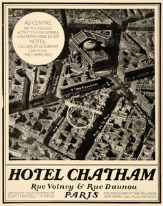 1928 Ad French Hotel Chatham Paris Chathamel Center Rue - ORIGINAL ILL3