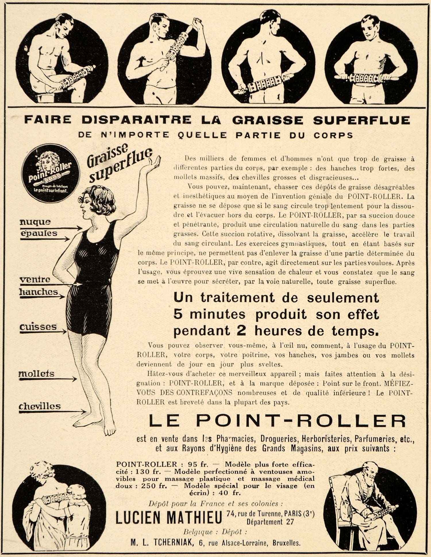 1929 Ad French Point Roller Fat Melter Slimming Tool - ORIGINAL ADVERTISING ILL3