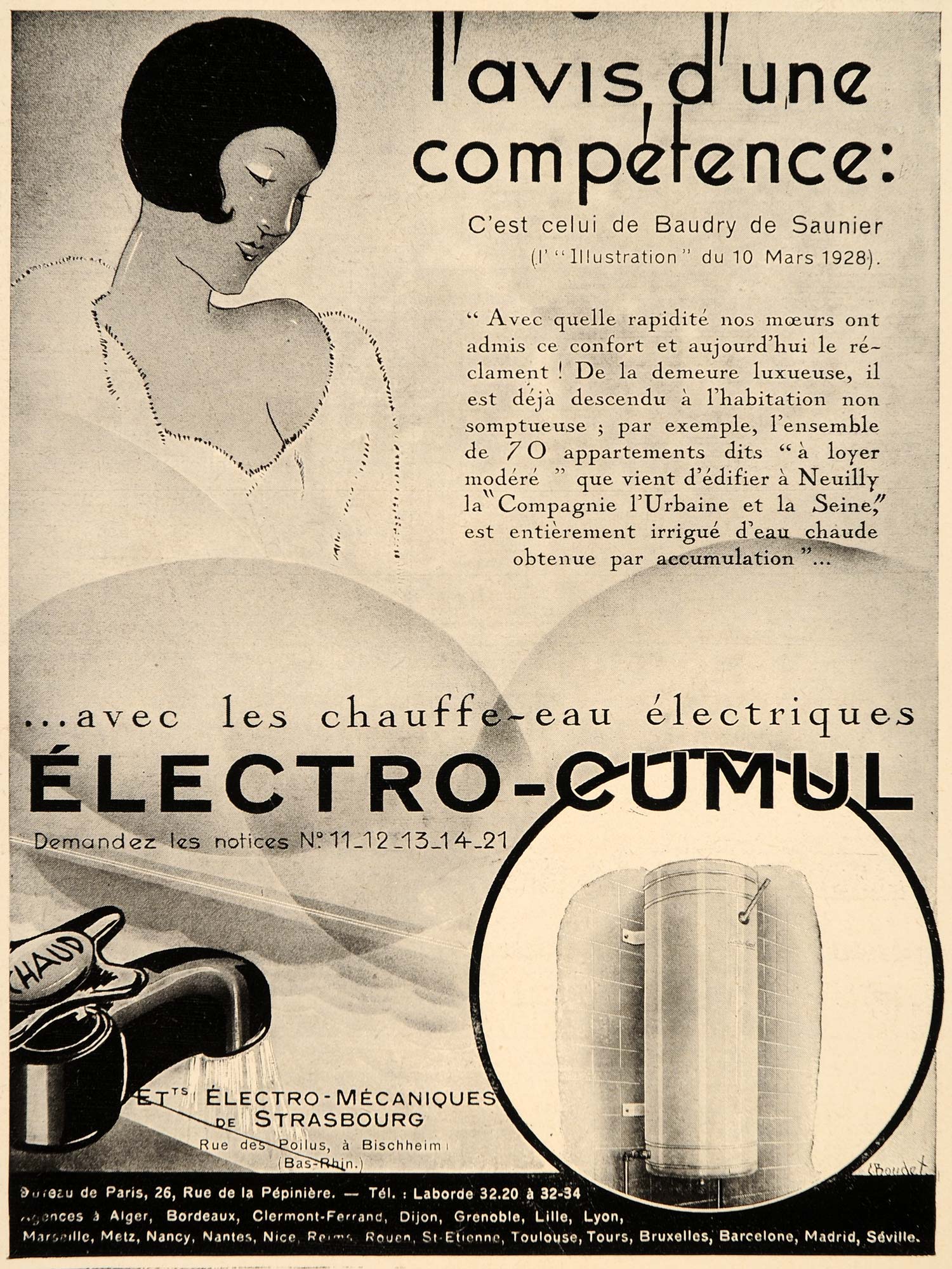 1928 Ad French Art Deco Hot Water Heater Electric Bath - ORIGINAL ILL3