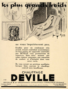 1929 Ad French Heater Fireplace Deville Art Deco Warm - ORIGINAL ILL3