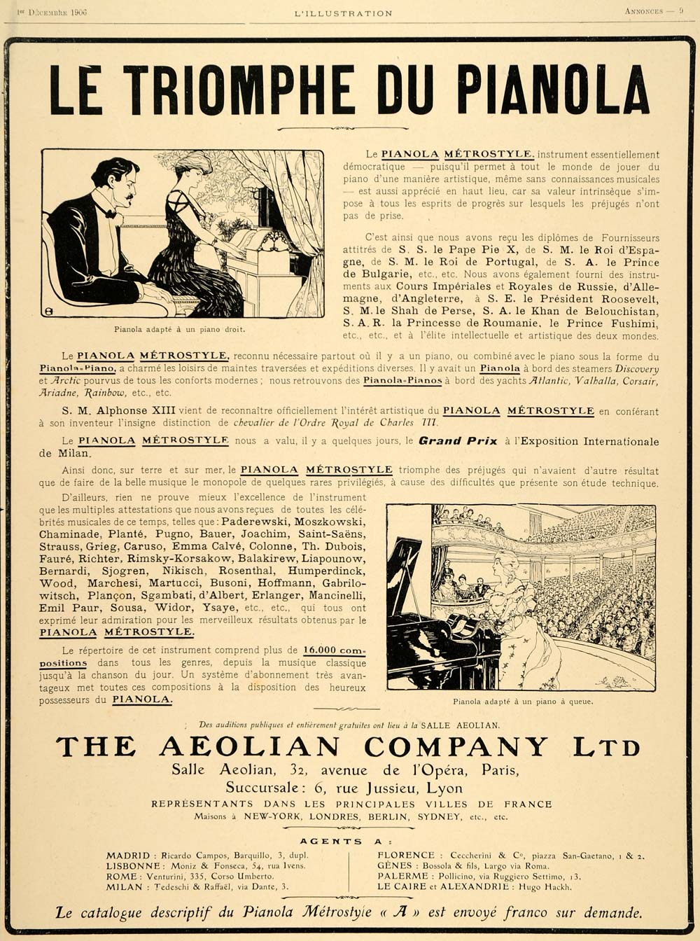 1906 Vintage French Ad Aeolian Pianola Metrostyle Piano ILL4