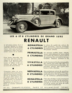 1931 Ad Renault French Motor Cars Models Monastella Primastella Paris ILL5