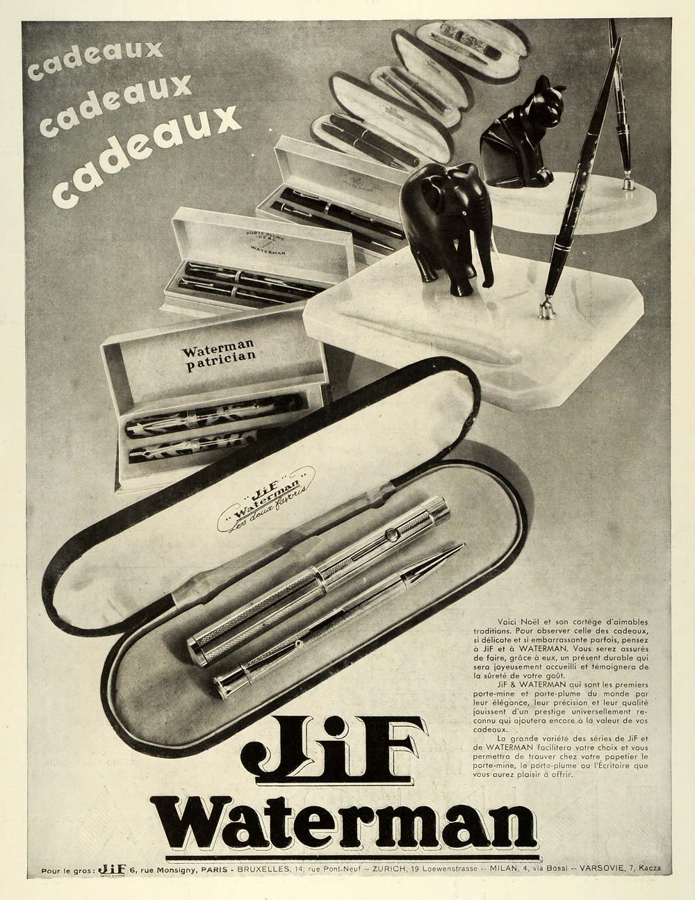 1931 Ad JiF Waterman French Ink Writing Pens Office Decorative Desk Paris ILL5