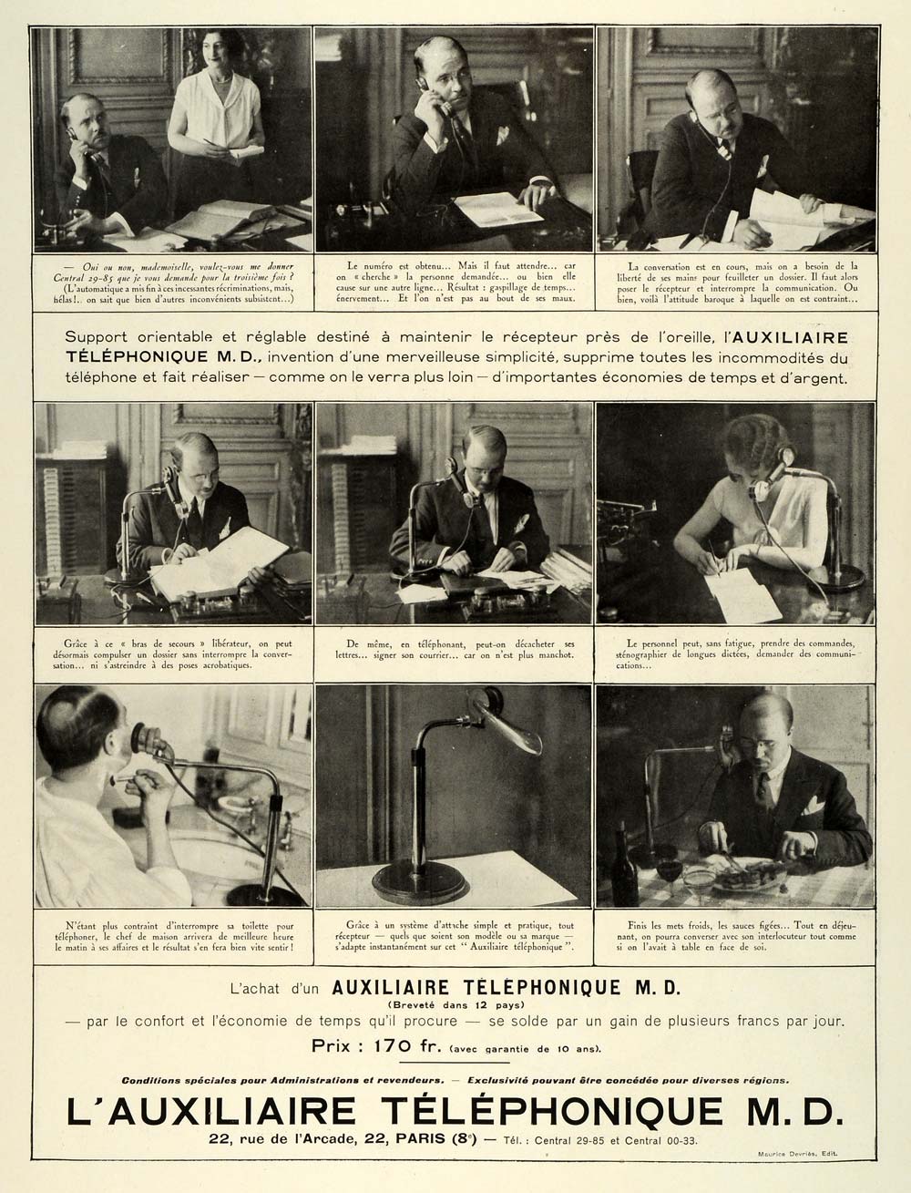 1931 Ad Auxiliary Office Telephones Apparatus Communication Paris France ILL5