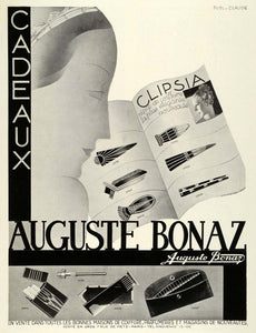 1933 Ad Auguste Bonaz Hair Accessories Novelties Combs Beauty Art Deco ILL5