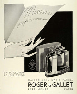 1933 Ad Roger Gallet French Perfume Scent Missive Beauty Jean Marie Farina ILL5