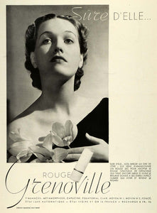 1936 Ad Grenoville Cosmetics Makeup Rouge Blush Lipstick Beauty Paris ILL5