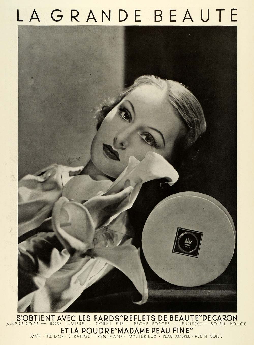 1936 Ad Caron Reflections Beauty French Cosmetics Powders Pretty Woman ILL5
