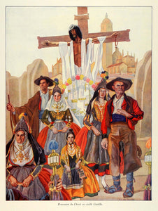1932 Print Carlos S. De Tejada Religious Procession Christ Cross Castile ILL5