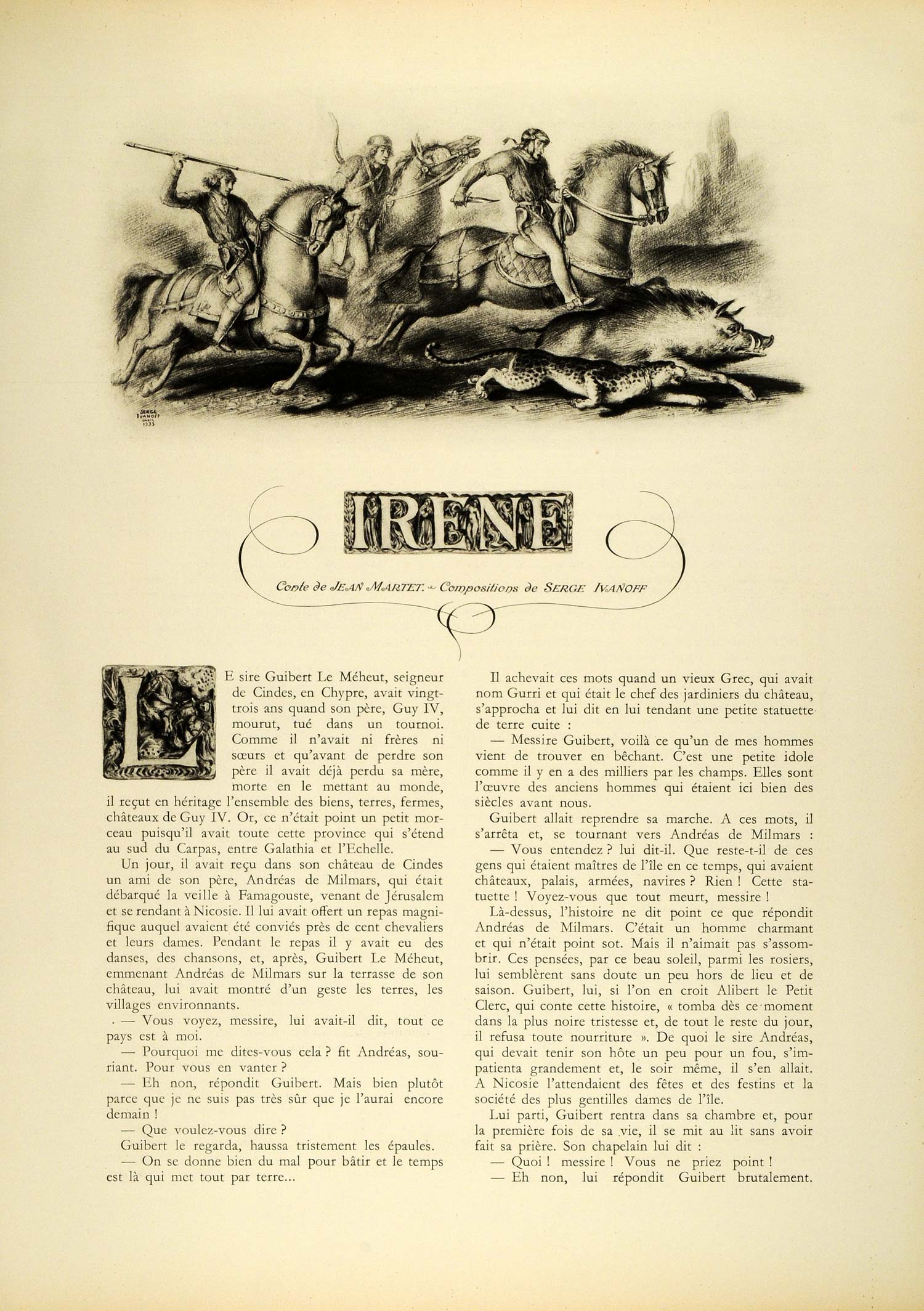 1933 Article Jean Martet Serge Ivanoff Medieval Knights Joust Boar Hunt ILL5
