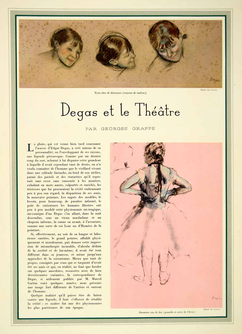 1937 Article Degas Theater Dancers Girls Colorful Georges Grappe Theatre ILL5