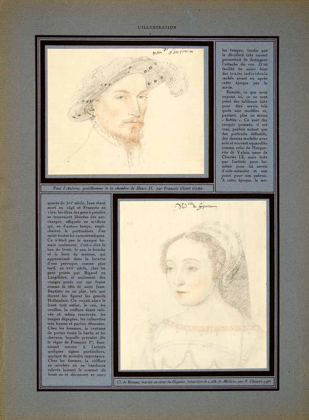 1930 Article Robert Sizeranne Clouet Art Portrait French Royalty ILL5