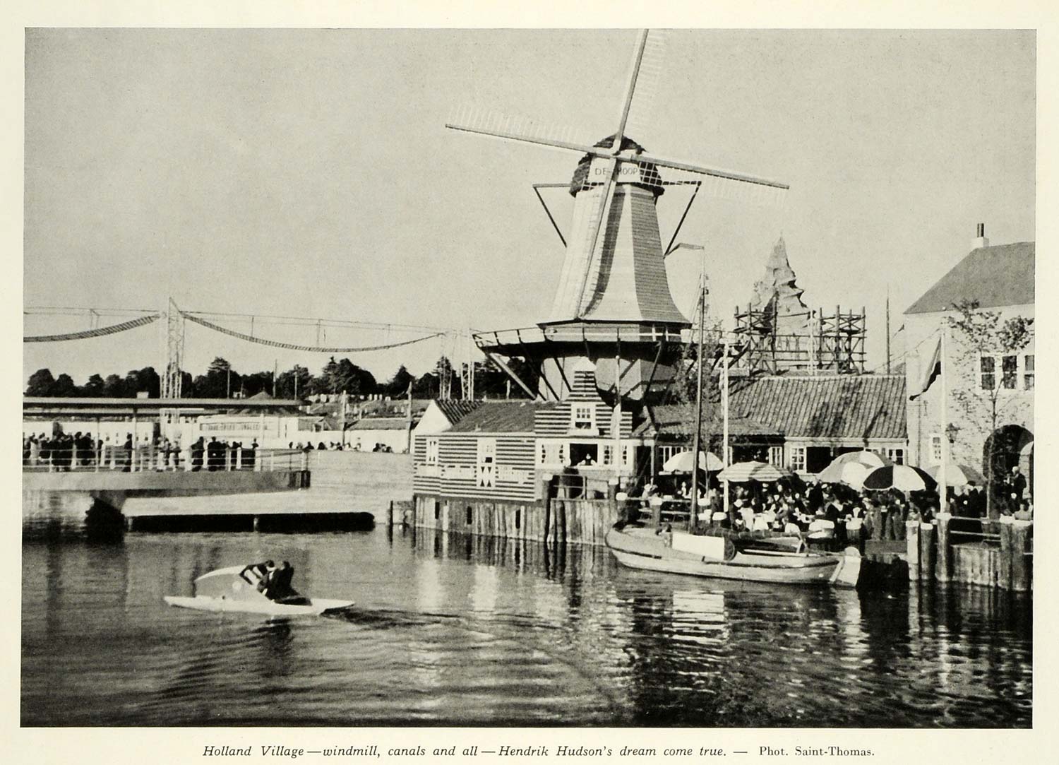 1939 Print New York World's Fair Holland Village Canal Windmill Netherlands ILL6