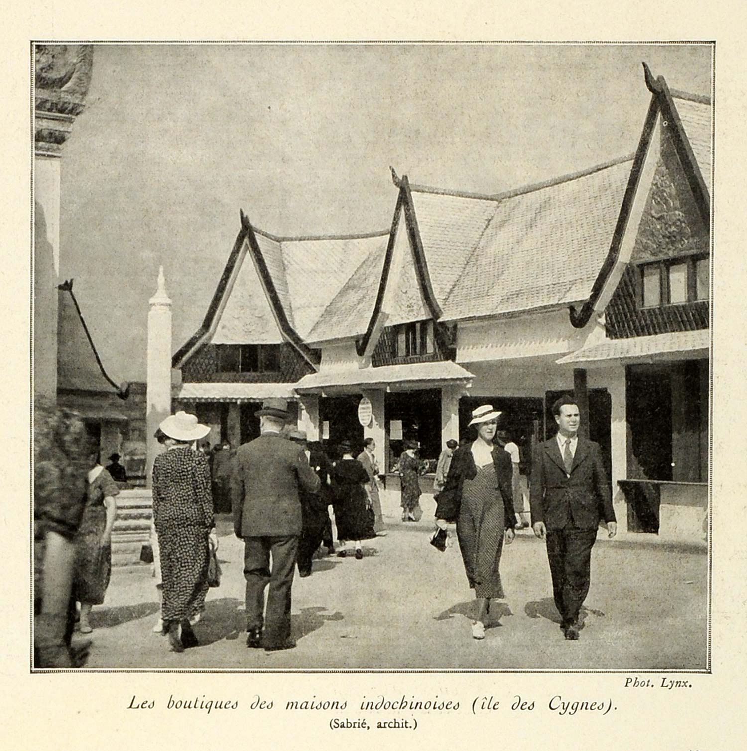 1937 Print Paris Exposition Indochinese Shops Architecture Ile des Cygnes ILL7