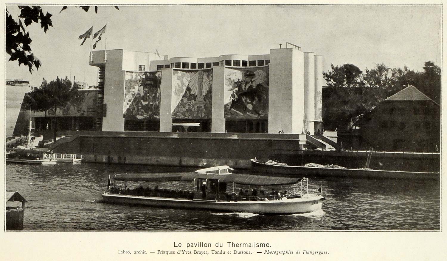 1937 Print Paris Exposition Pavilion du Thermalisme Murals Tour Boat Seine ILL7