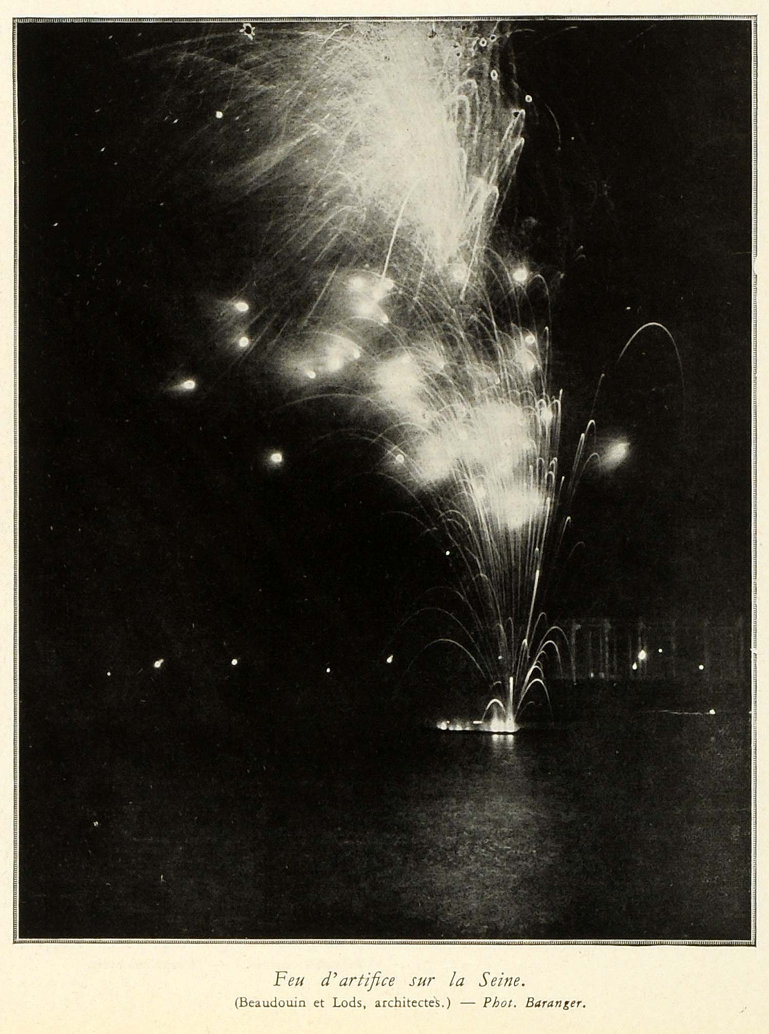 1937 Print Paris Exposition Fireworks Display Seine River Feux d'Artifice ILL7