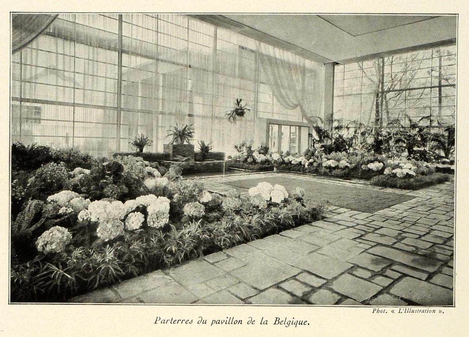 1937 Print Paris Exposition Garden Belgian Pavilion Belgium Flowers Patio ILL7