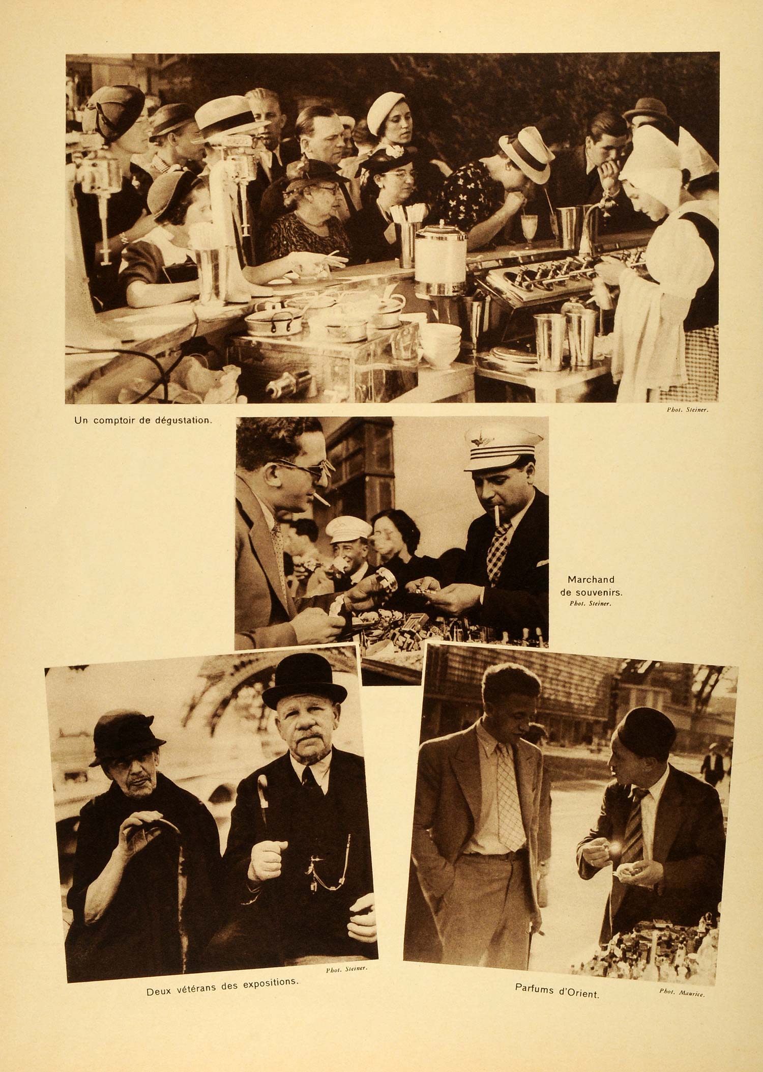1937 Print Paris Exposition People Snake Charmer Merchant Amusement Ride ILL7