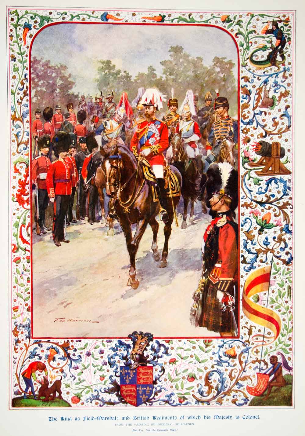 1911 Photolithograph Frederic De Haenen Art King George V British Army UK ILN2