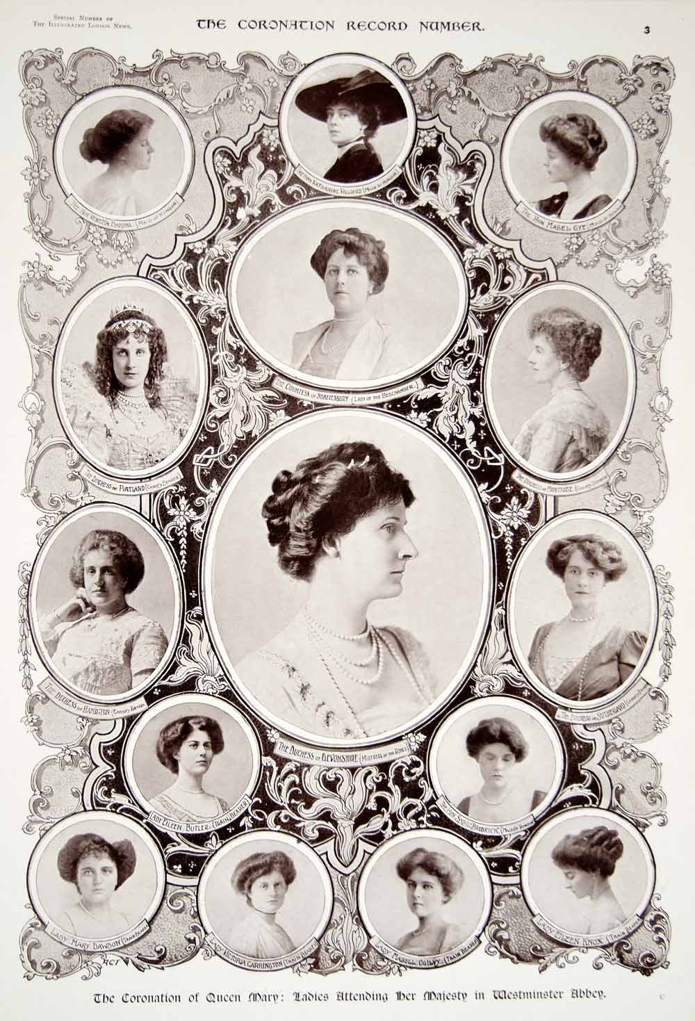 1911 Print Coronation Queen Mary Teck Portraits Ladies Attendant Royalty UK ILN2