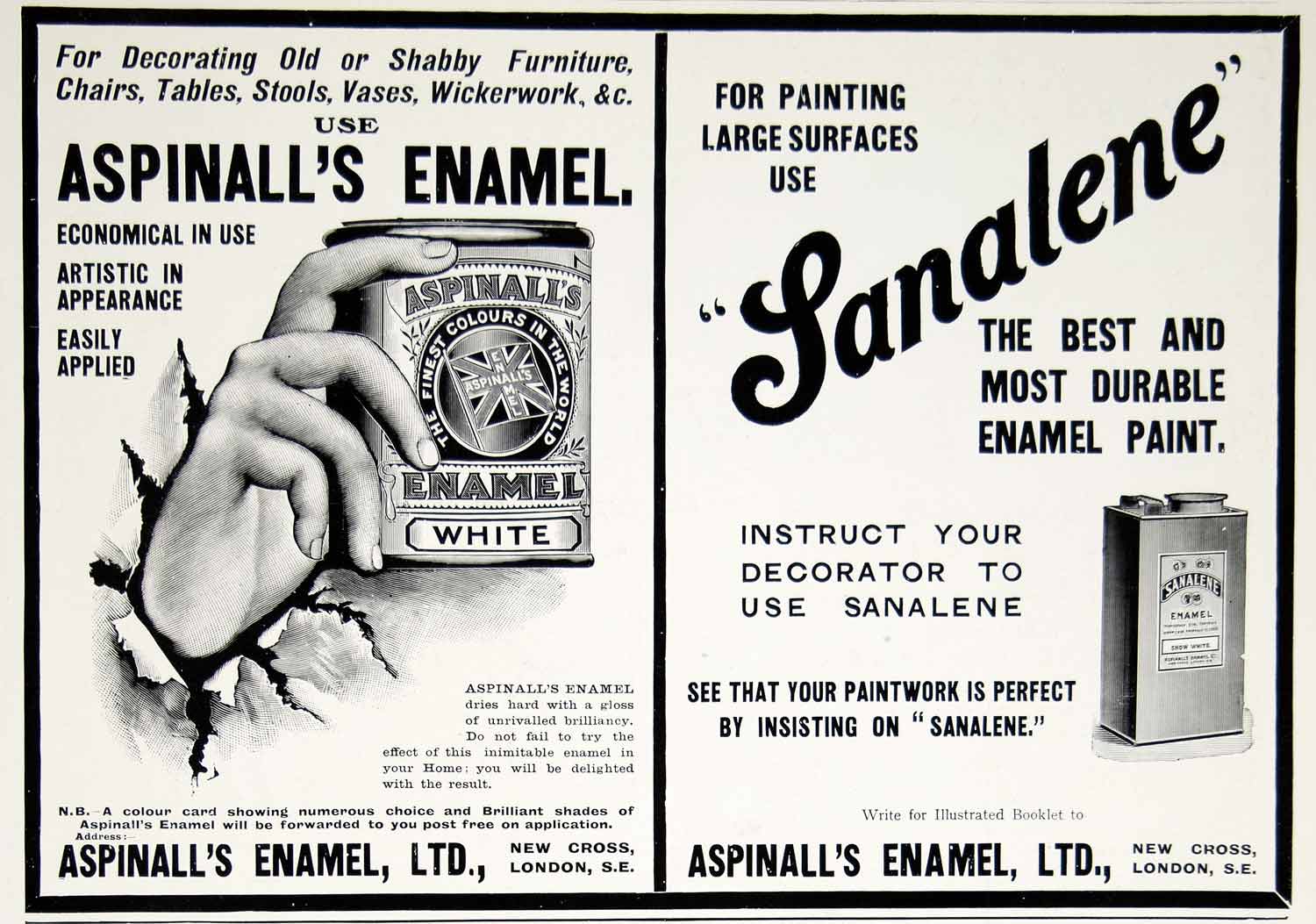 1911 Ad Aspinalls Enamel Sanalene Paint Household London UK Varnish Lacquer ILN2