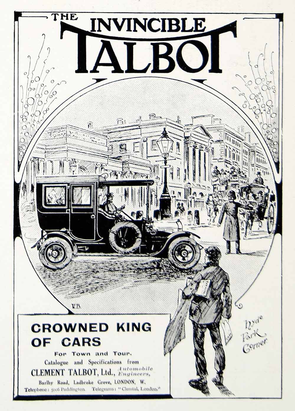 1911 Ad Clement Talbot Automobile Brass Era Car Hyde Park Corner London Art ILN2