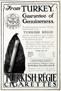1911 Ad Turkish Regie Ottomane Tobacco Smoking Cigarette West End Depot UK ILN2