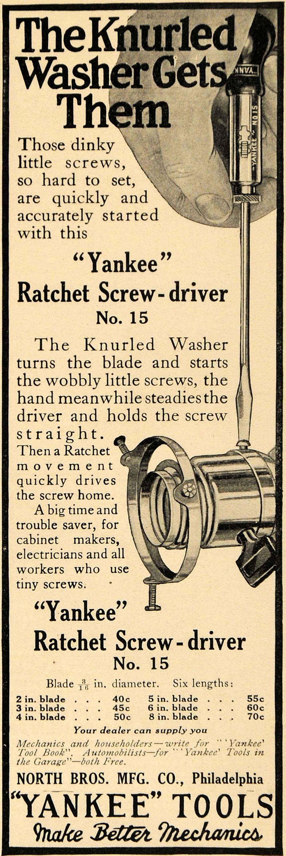 1915 Ad North Bros Mfg. Yankee Tool Screwdriver Vintage - ORIGINAL ILW1
