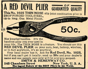 1915 Ad Smith & Hemenway Co. Red Devil Plier Tools - ORIGINAL ADVERTISING ILW1