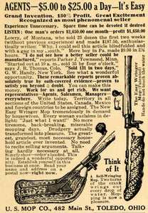 1917 Ad Easy Wringer Mop Agents Net Huge Profit Toledo - ORIGINAL ILW1