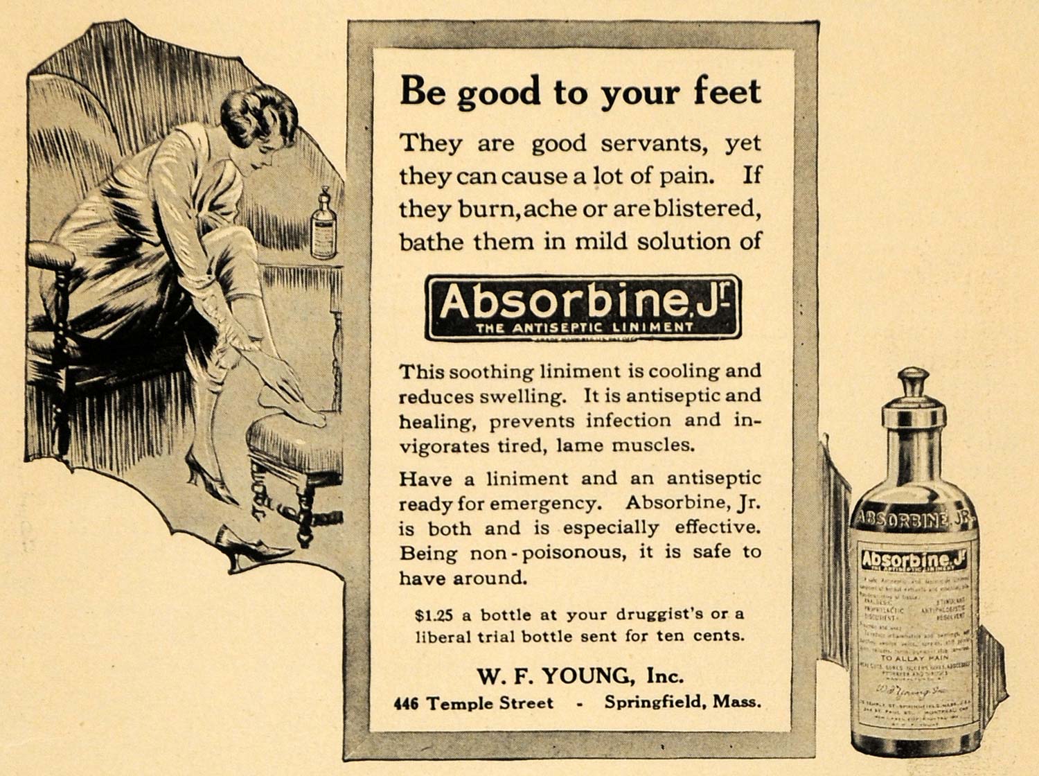 1921 Ad Absorbine Antiseptic Liniment for Feet WF Young ILW1