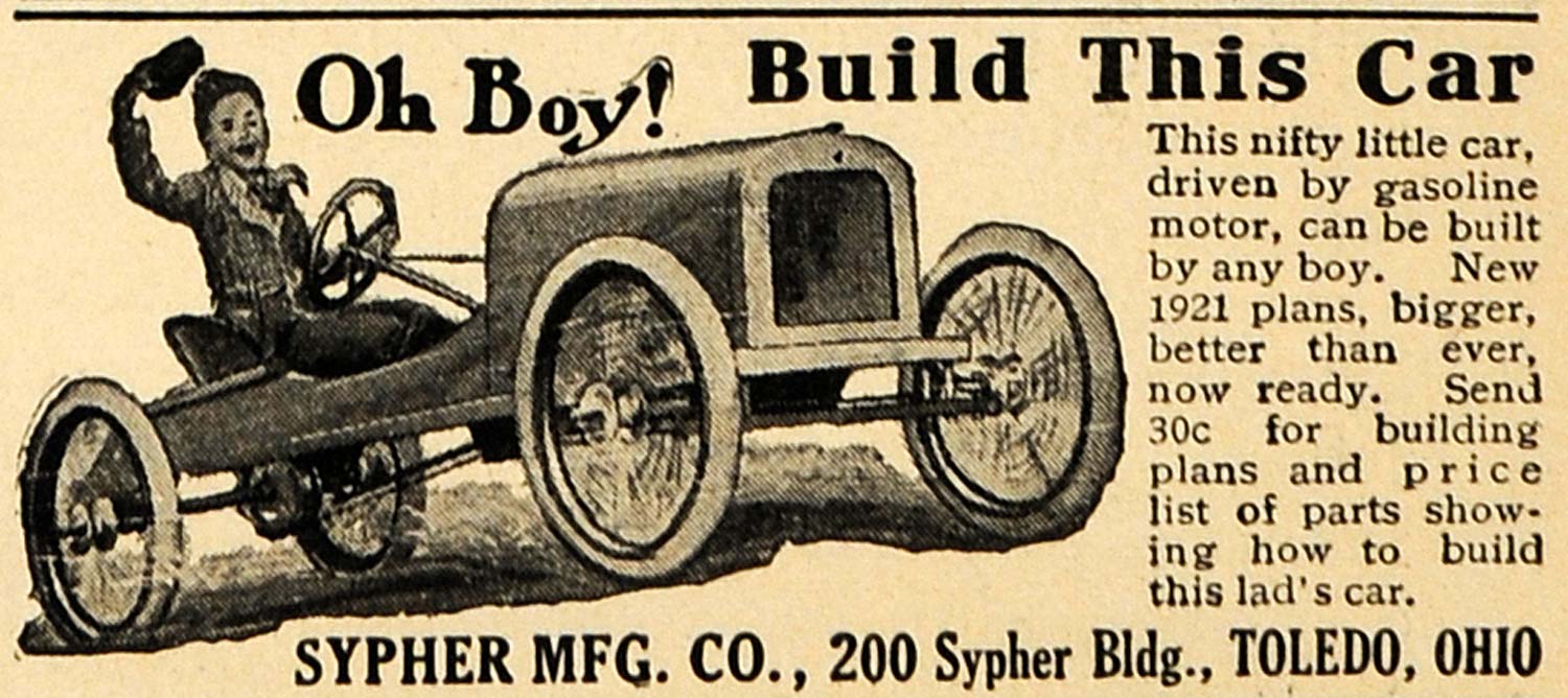 1921 Ad Sypher Gasoline Motor Car Built by Boy for Boy - ORIGINAL ILW1