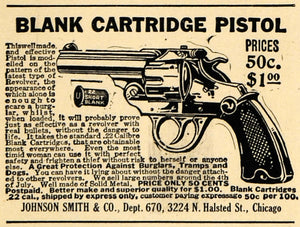 1921 Ad Johnson Smith Blank Cartridge Pistol Pricing - ORIGINAL ADVERTISING ILW1