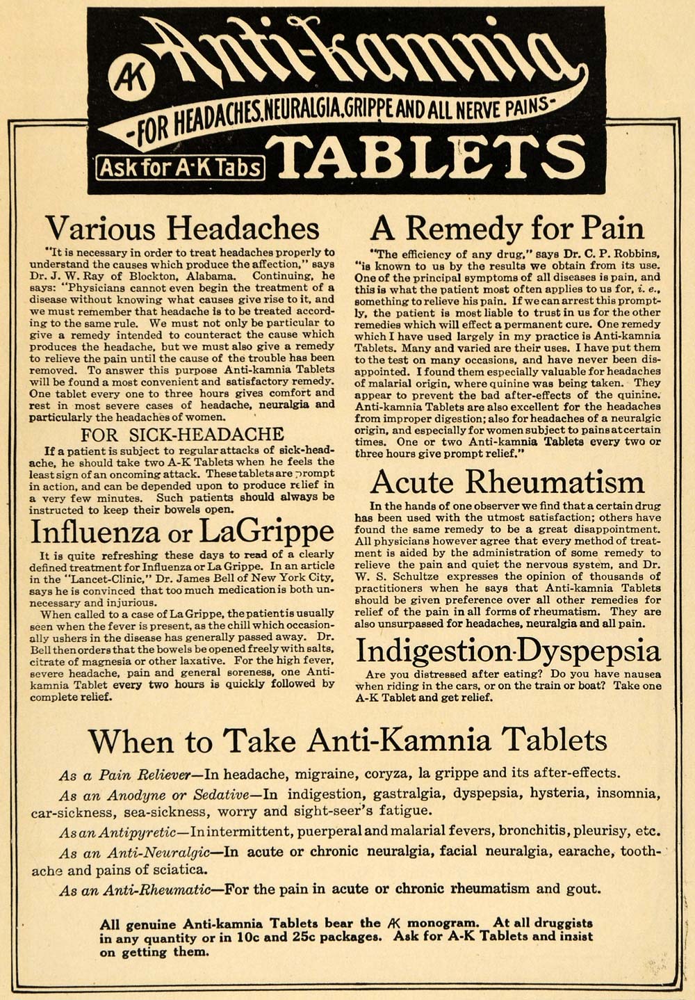 1917 Ad Anti-Kamnia Tablet Blockton Health Headache - ORIGINAL ADVERTISING ILW1