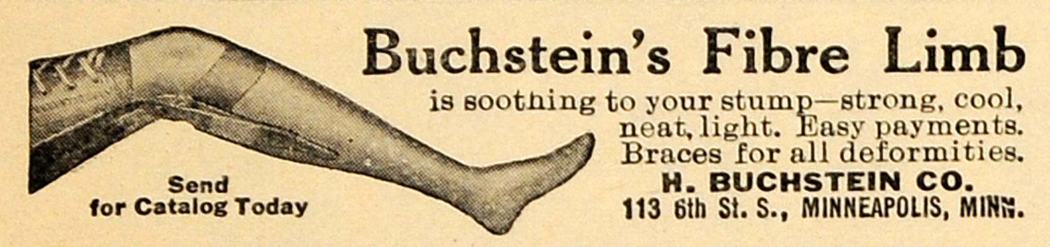 1920 Ad H. Buchstein Fibre Limb Brace For Handicapped - ORIGINAL ILW1